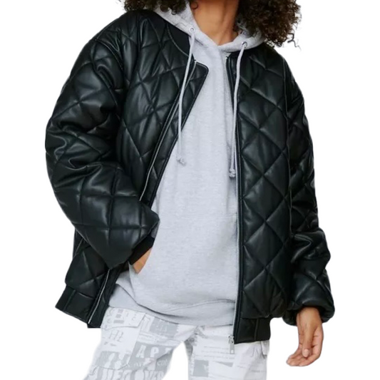 oversized moto faux leather jacket