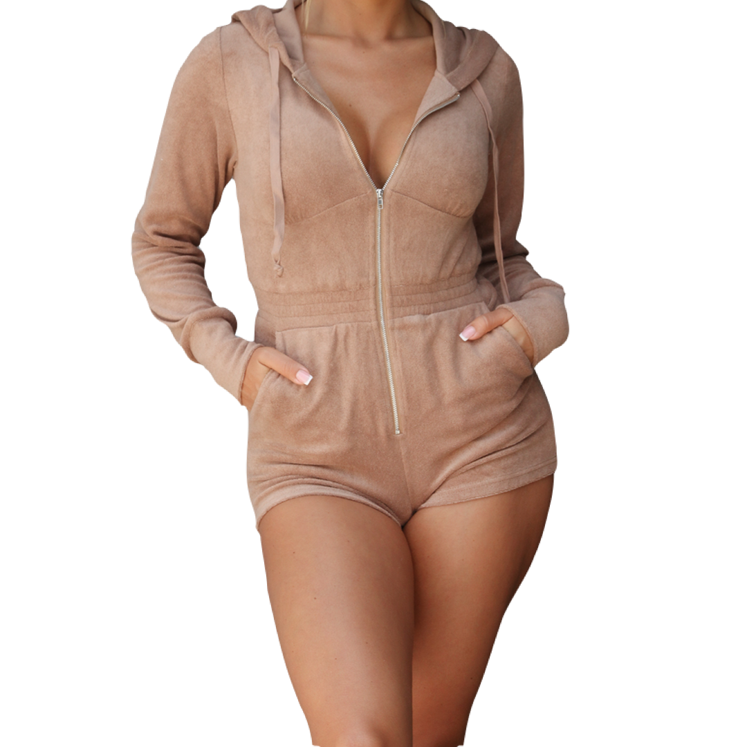 Taupe Terry Hooded Romper