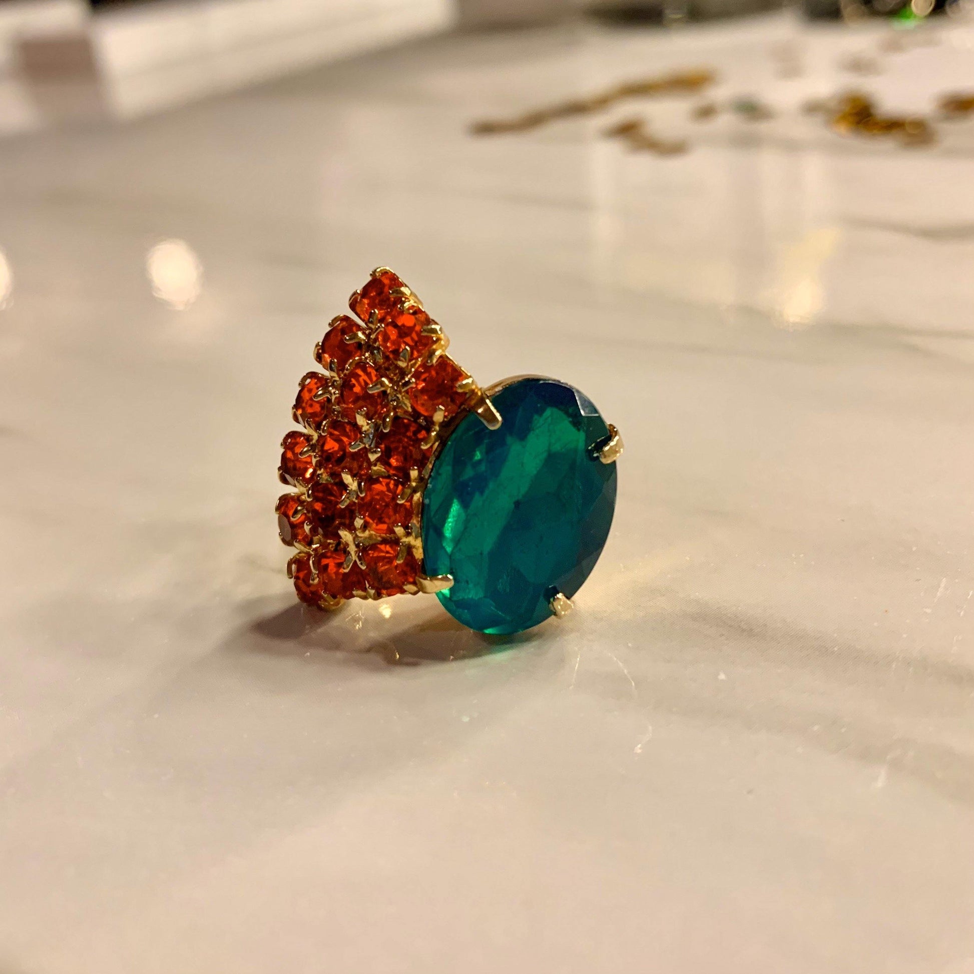 Upcycled Vintage Emerald + Orange Ring - The Feel